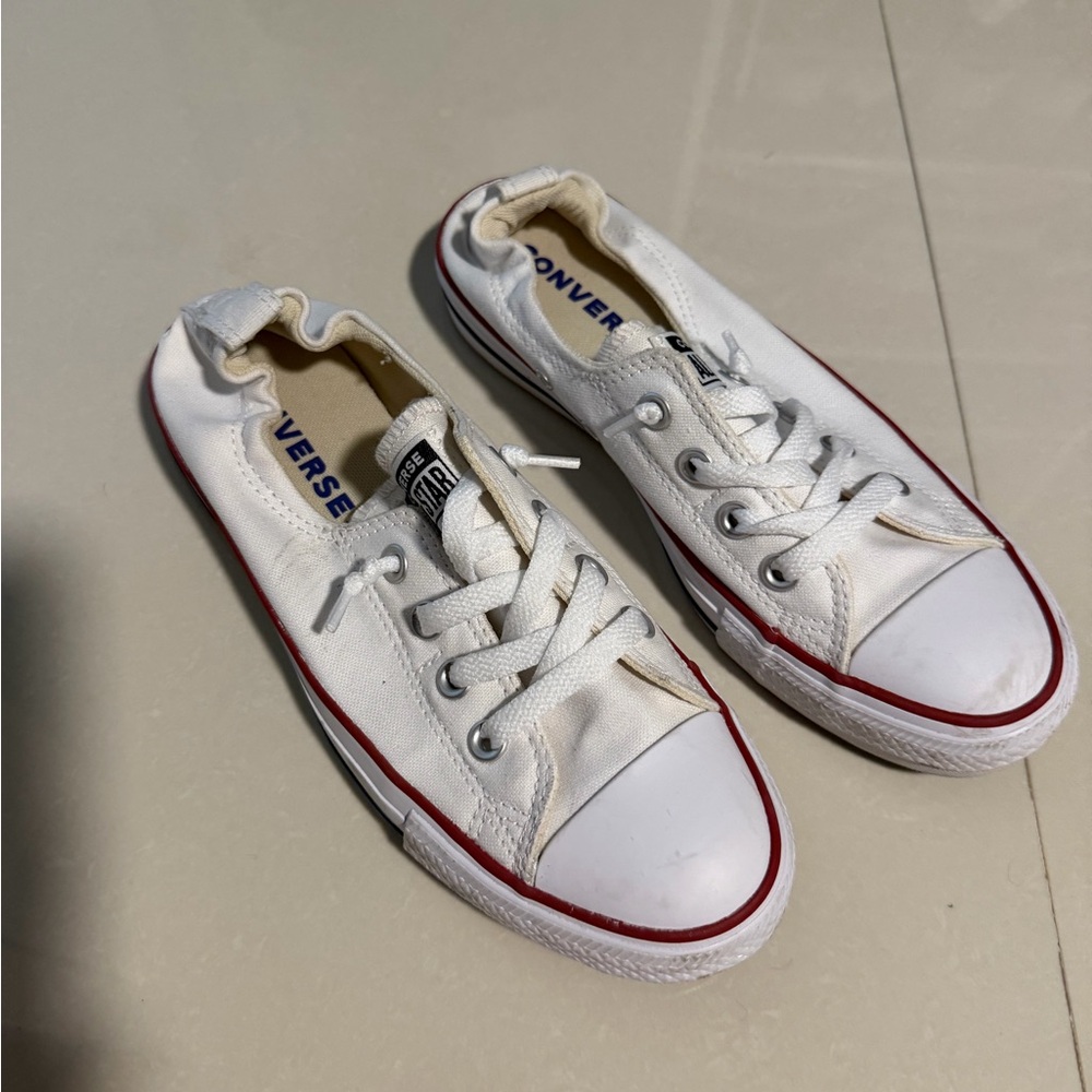 Converse White Canvas Low-Top Sneakers with Red Trim